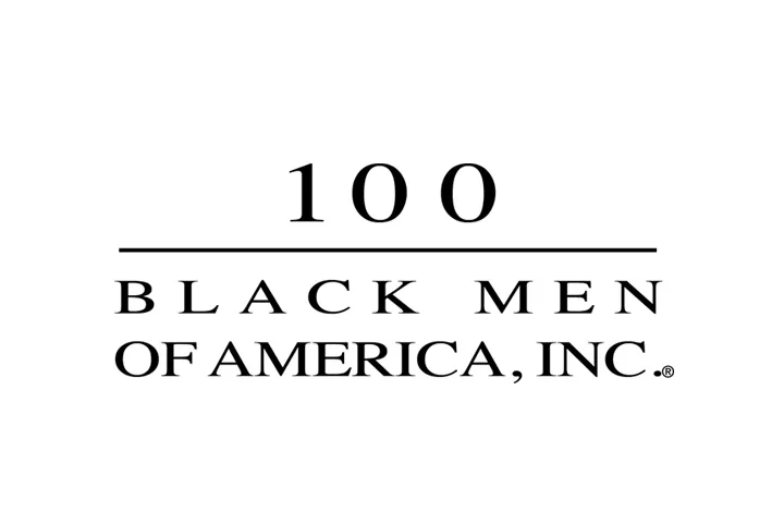 A black and white image of the logo for 1 0 0 black men of america, inc.
