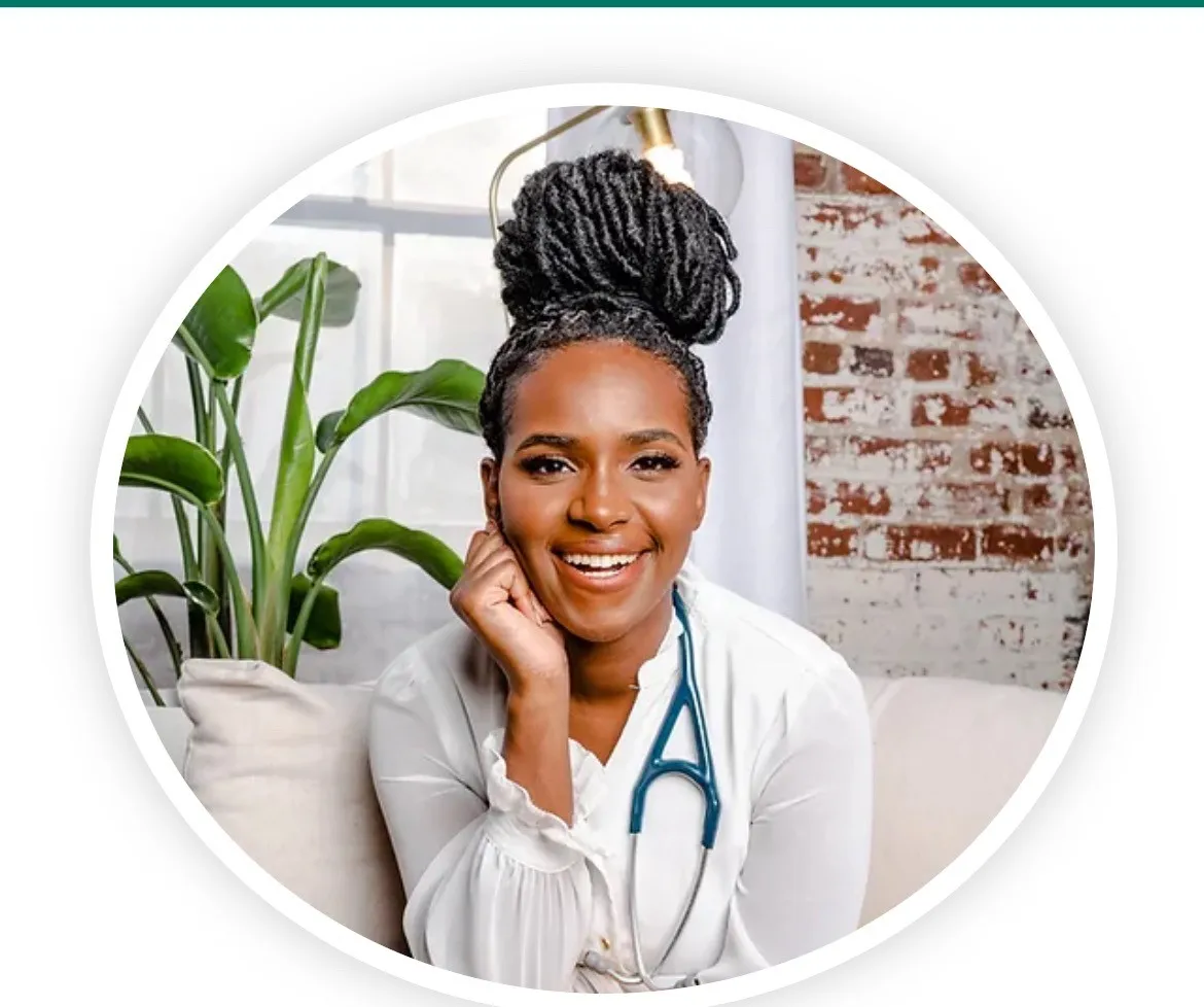A woman with a stethoscope around her neck.