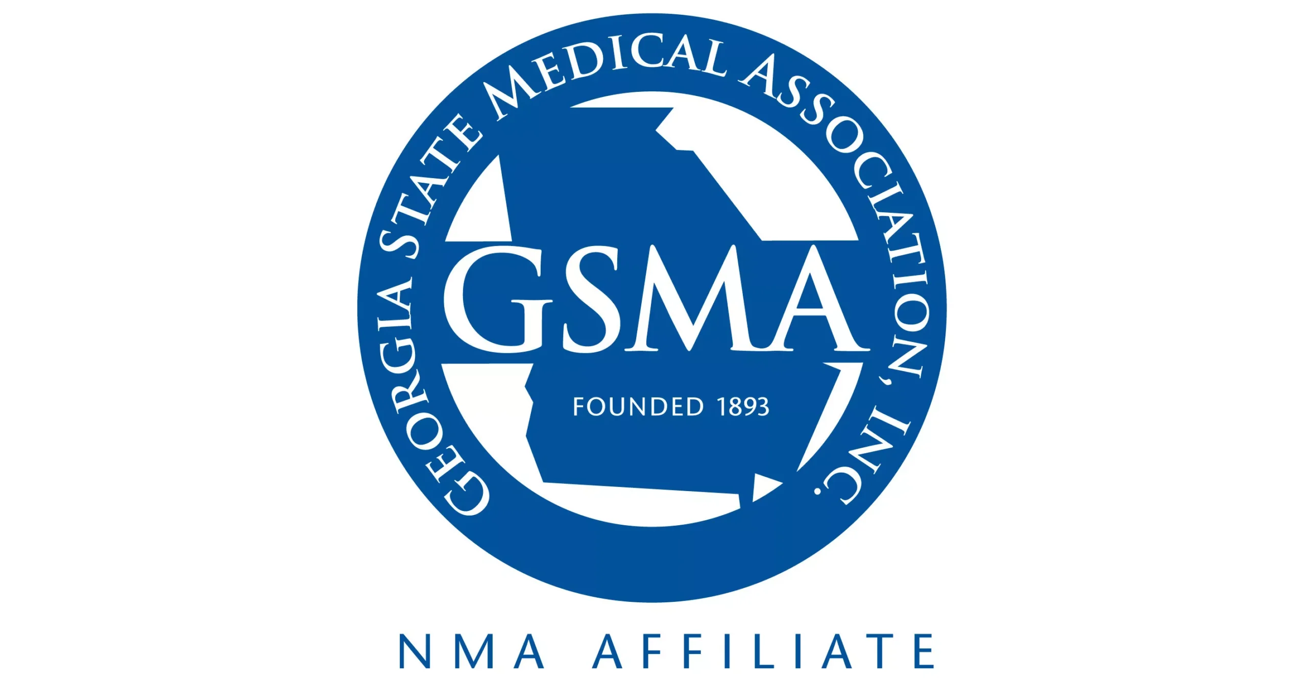 A blue and white logo for the georgia state medical association.