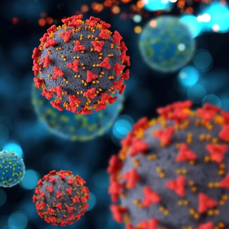 A close up of some viruses in the air