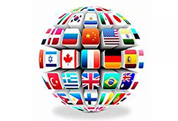 A globe with many different flags on it
