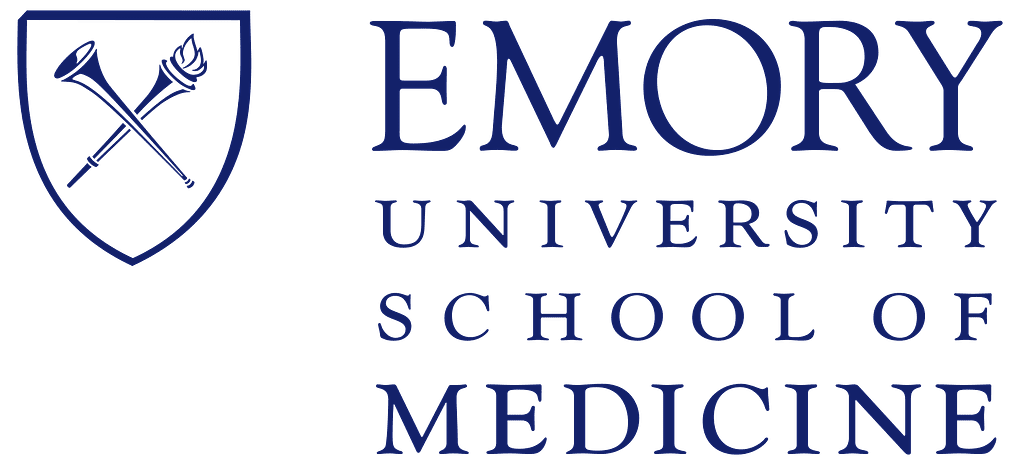 A blue and black logo for emory university school of medicine.