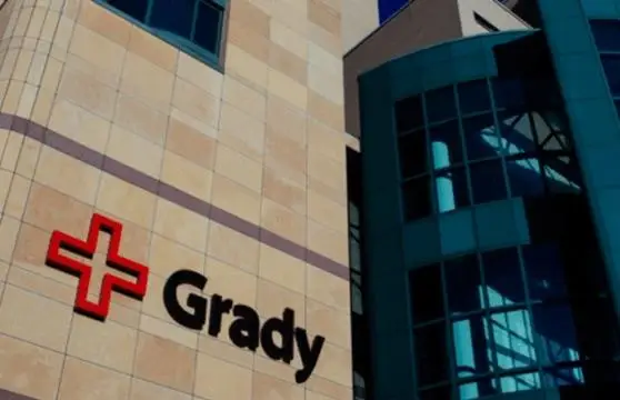 A building with the word grady on it.