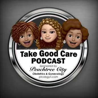 A picture of three people with the words " take good care podcast ".