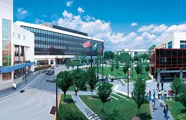 A view of the outside of an office building.