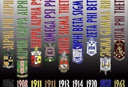 A series of different fraternity emblems with the letters theta phi beta.