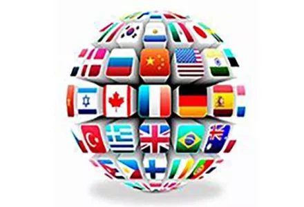 A globe with many different flags on it